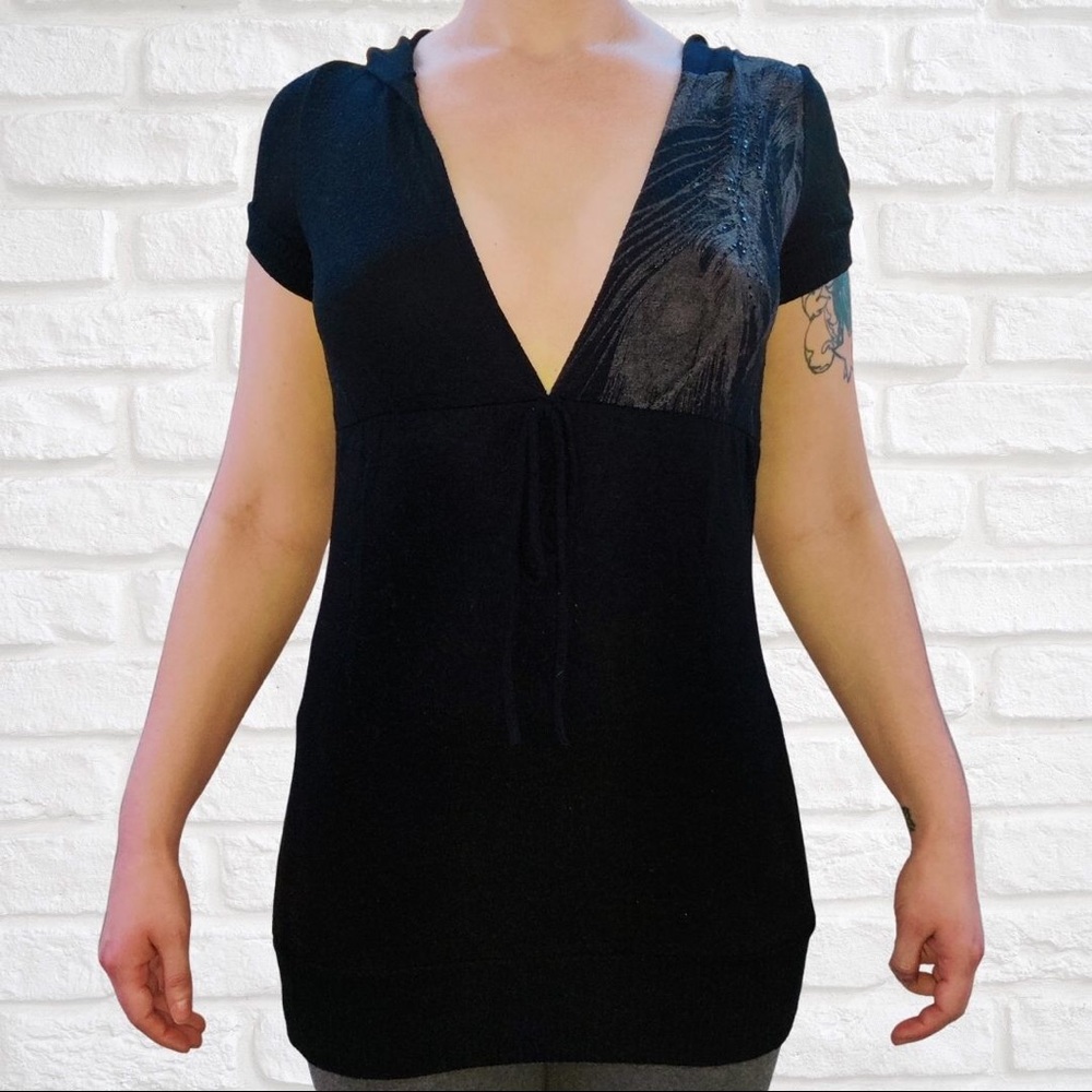 Hooded Black Rhinestone Sweater Dress